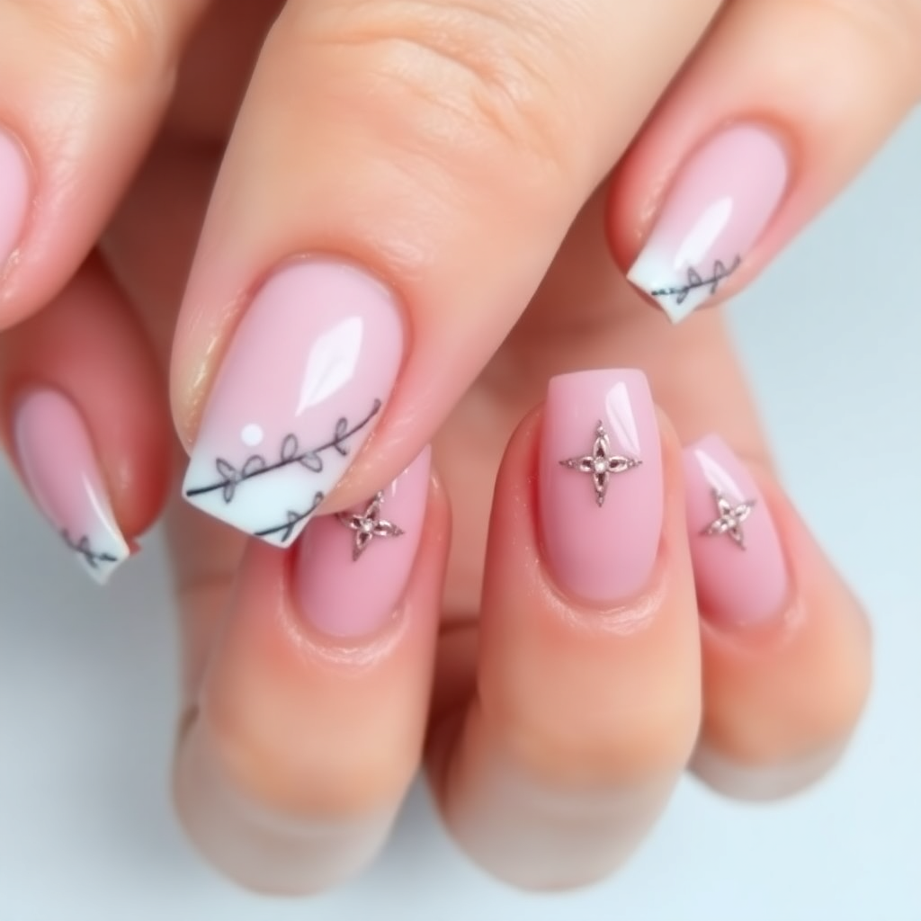 same nails after professional manicure, beautiful design, healthy looking