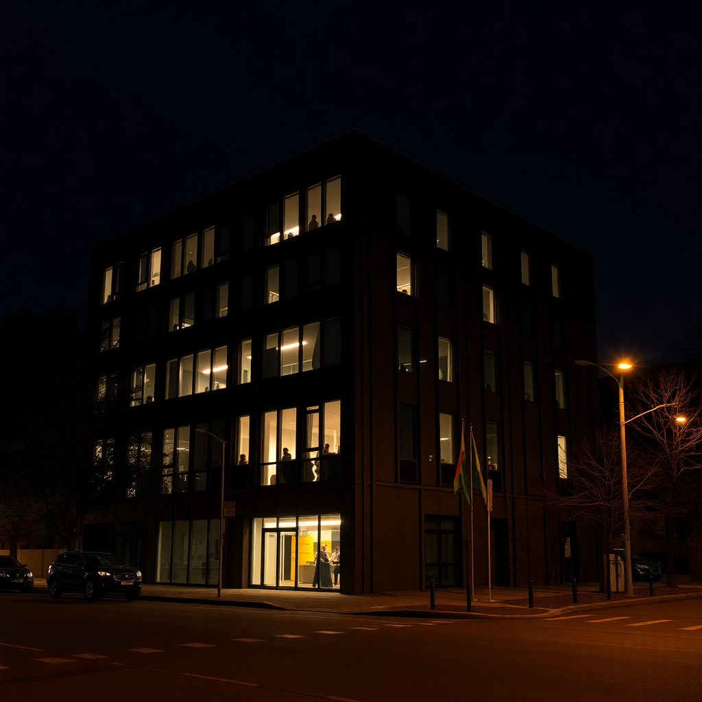 Early days office building logistics planning dark mode