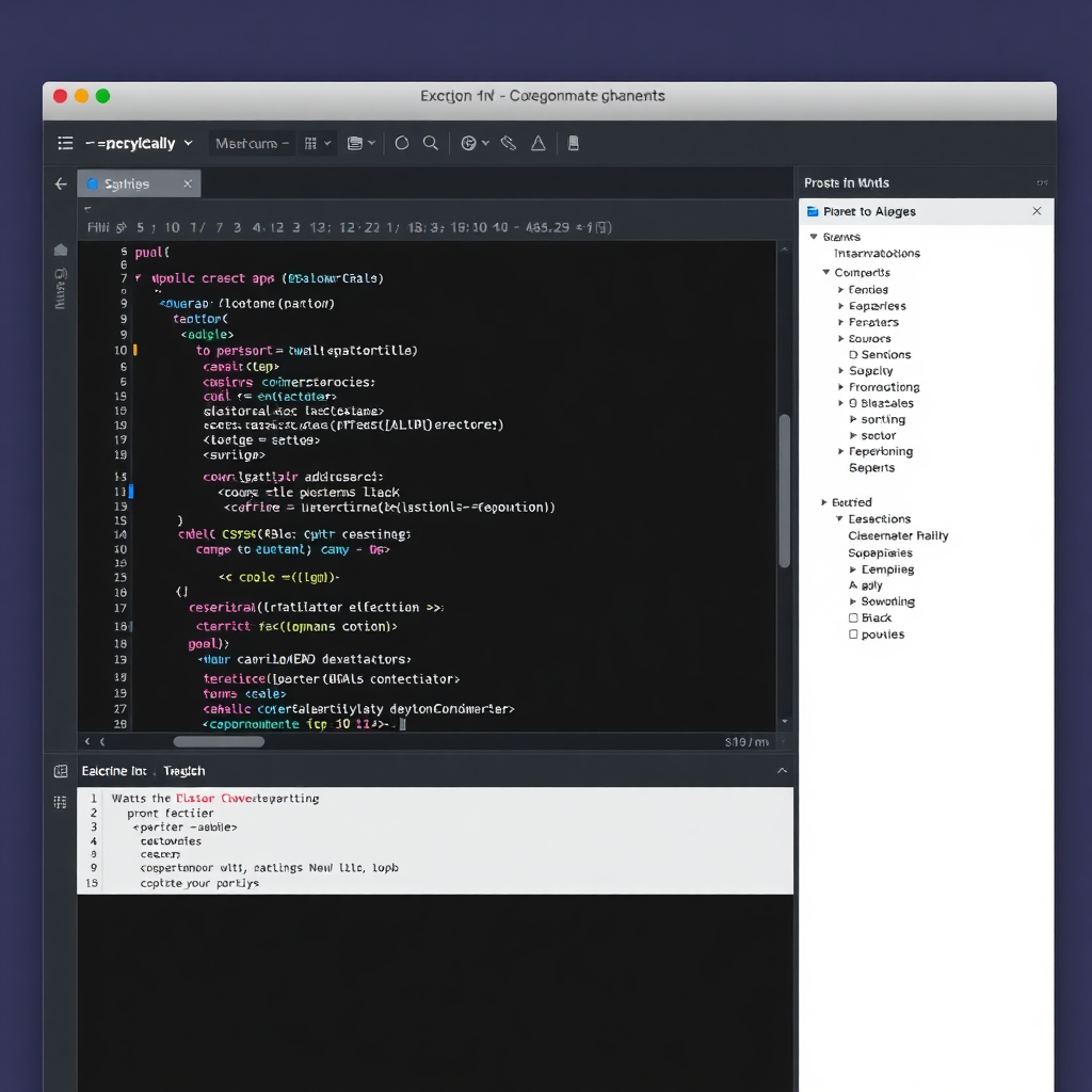 code editor interface, developer tools, syntax highlighting, dark theme programming environment