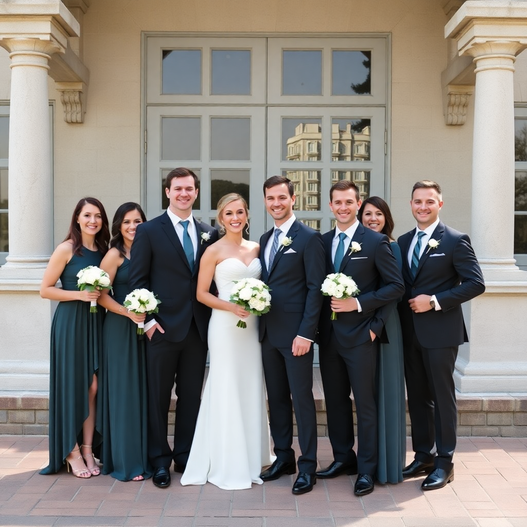 wedding party group photo bridesmaids groomsmen