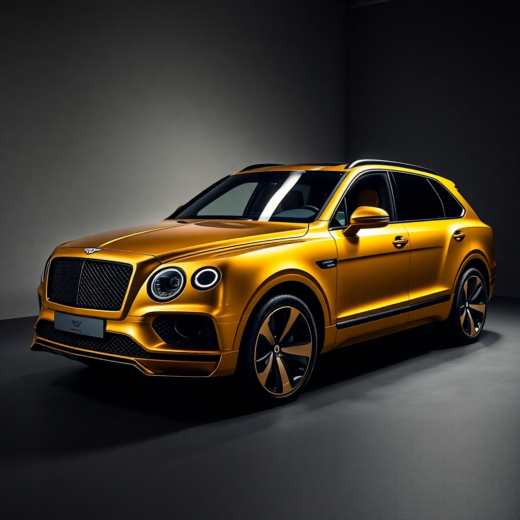 stunning gold and black luxury SUV Bentley Bentayga studio photography bright background dramatic lighting premium automotive