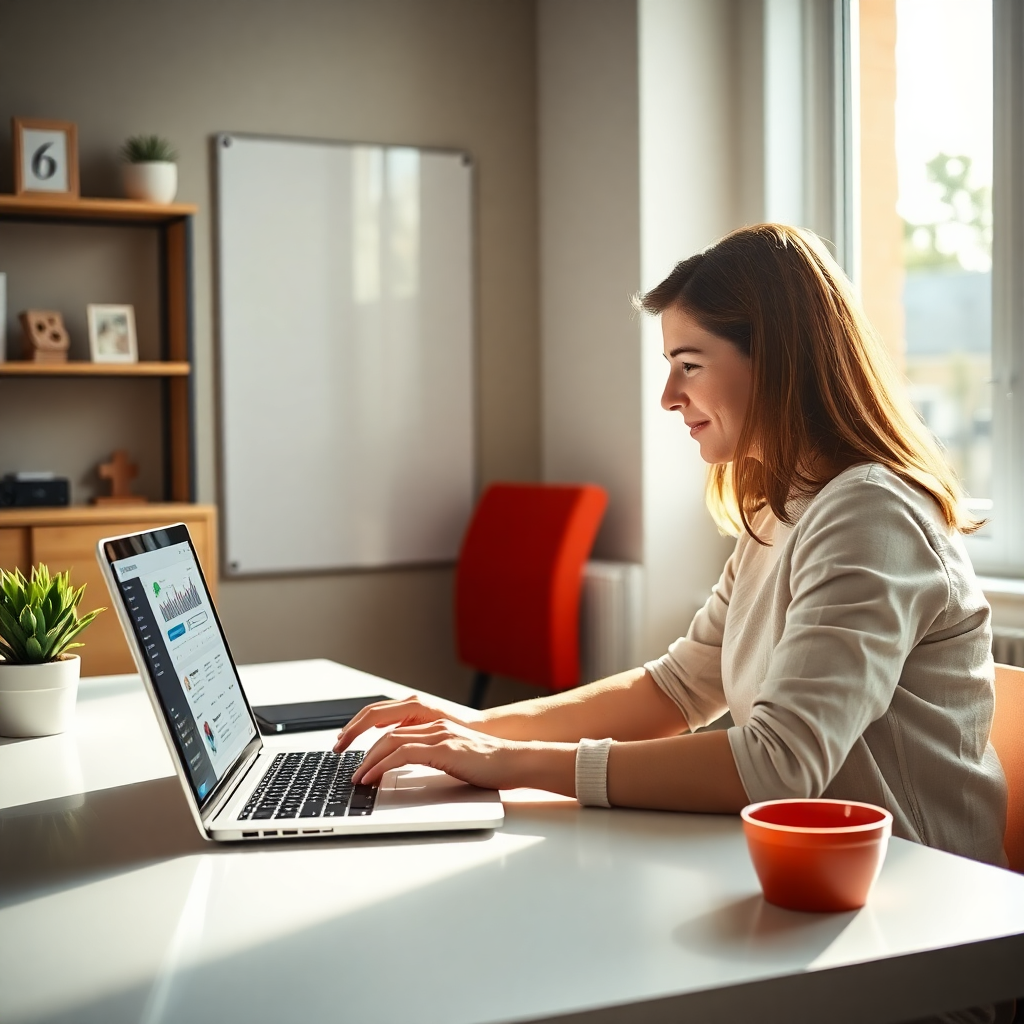 Persoon op laptop met affiliate dashboard zichtbaar