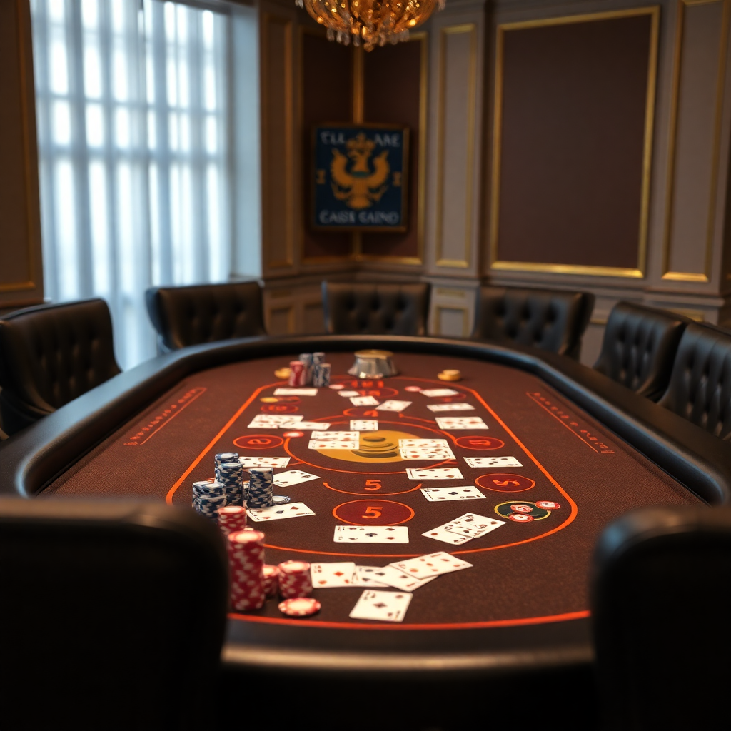 poker table with chips and cards, luxury casino game