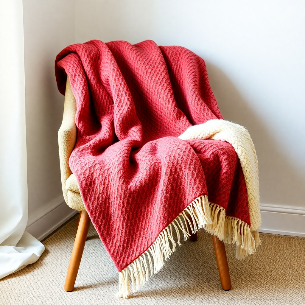 cotton throw blankets folded on chair, cozy home textiles