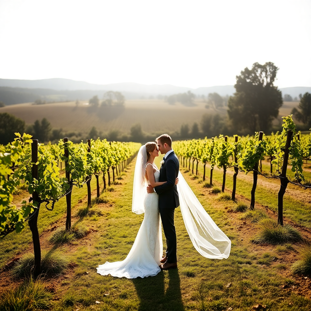 wedding couple outdoor natural light photography vineyard landscape