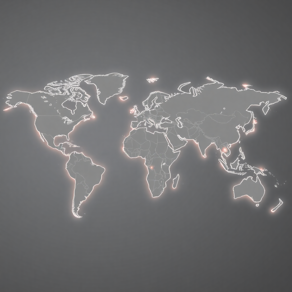 world map with travel connections and partnership network visualization
