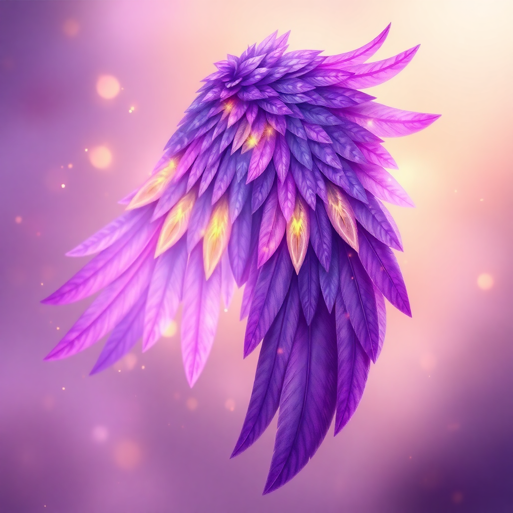 majestic purple and lavender wing with golden accents, ethereal and uplifting, digital art style
