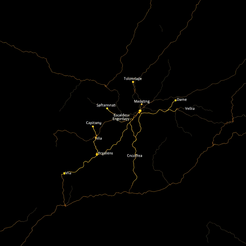 elegant dark luxury editorial map Escaldes-Engordany Andorra la Vella parishes showing thermal springs routes champagne gold lines on dark charcoal background cartography style luxury topographic illustration