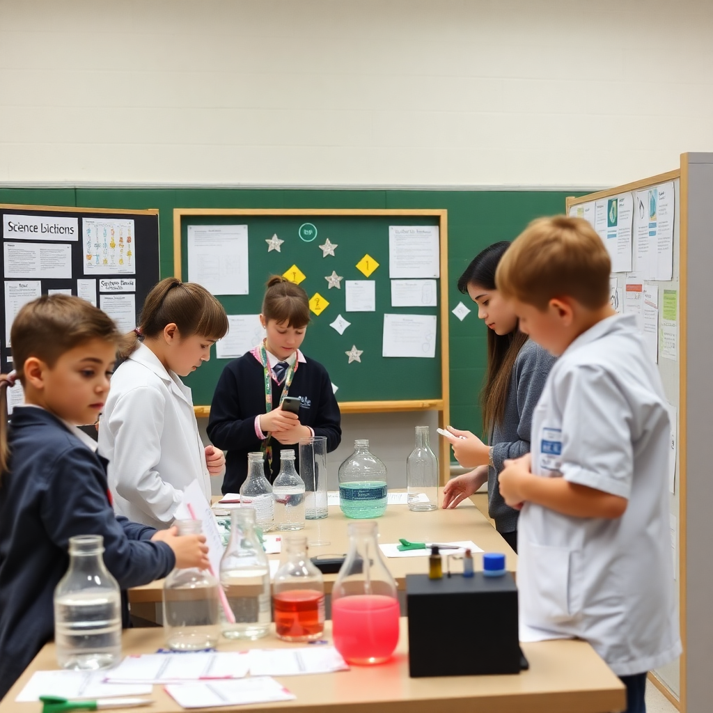 school science fair with student projects and experiments display