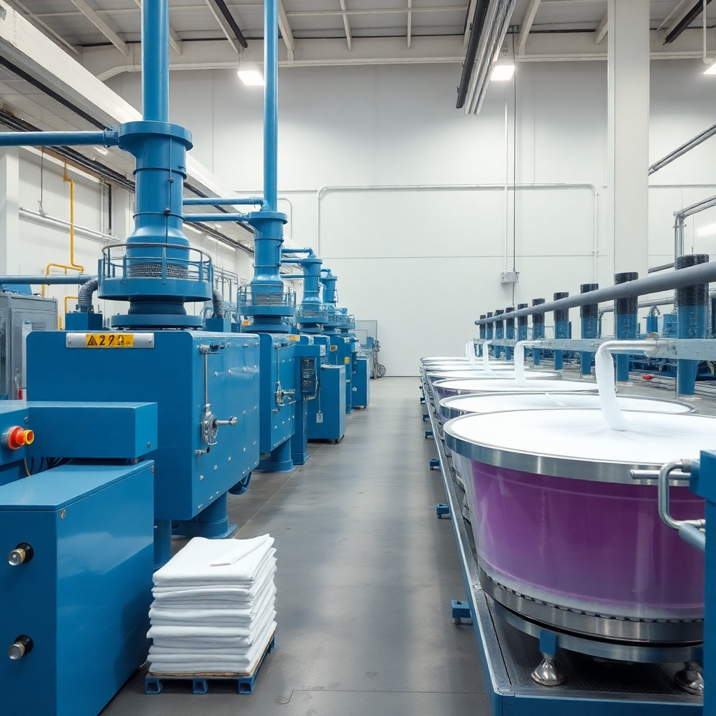 industrial textile dyeing and finishing equipment, fabric treatment machinery in modern factory setting