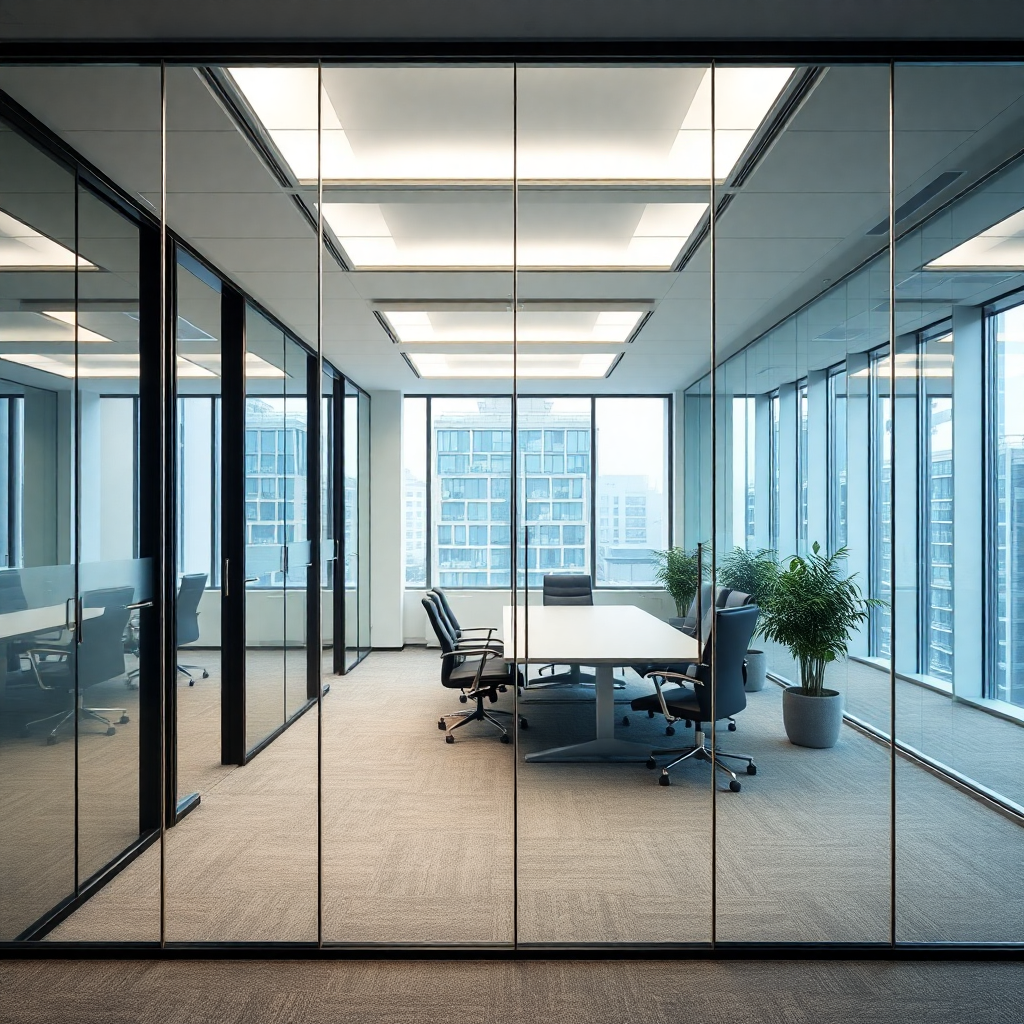 modern office glass partition interior, minimalist design