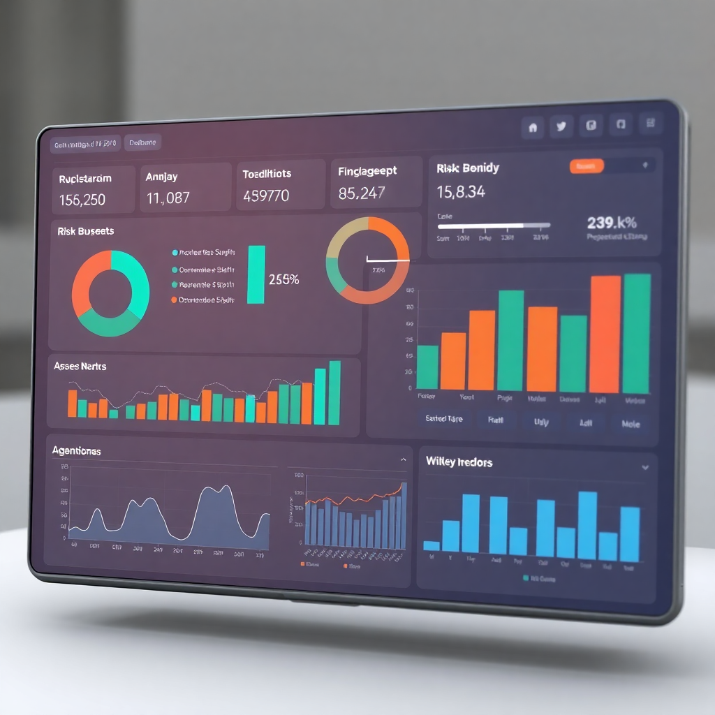 AI-based risk assessment dashboard with charts, graphs, and analytics for Indian MSME businesses, modern professional interface