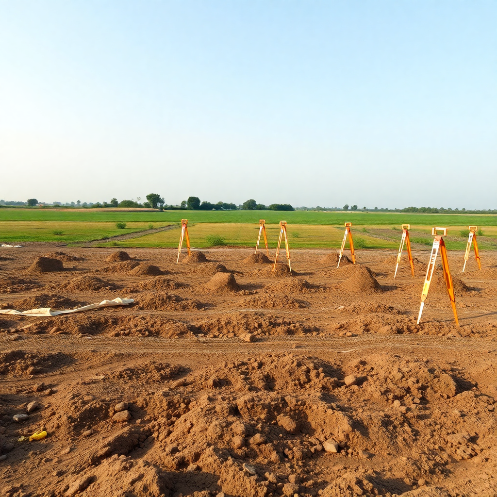 empty land parcel development site with surveying markers