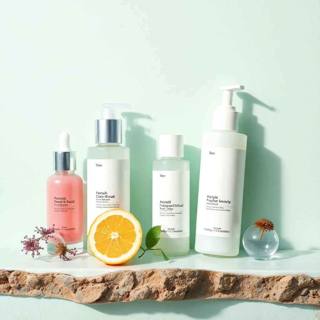 skincare products with natural ingredients clean background