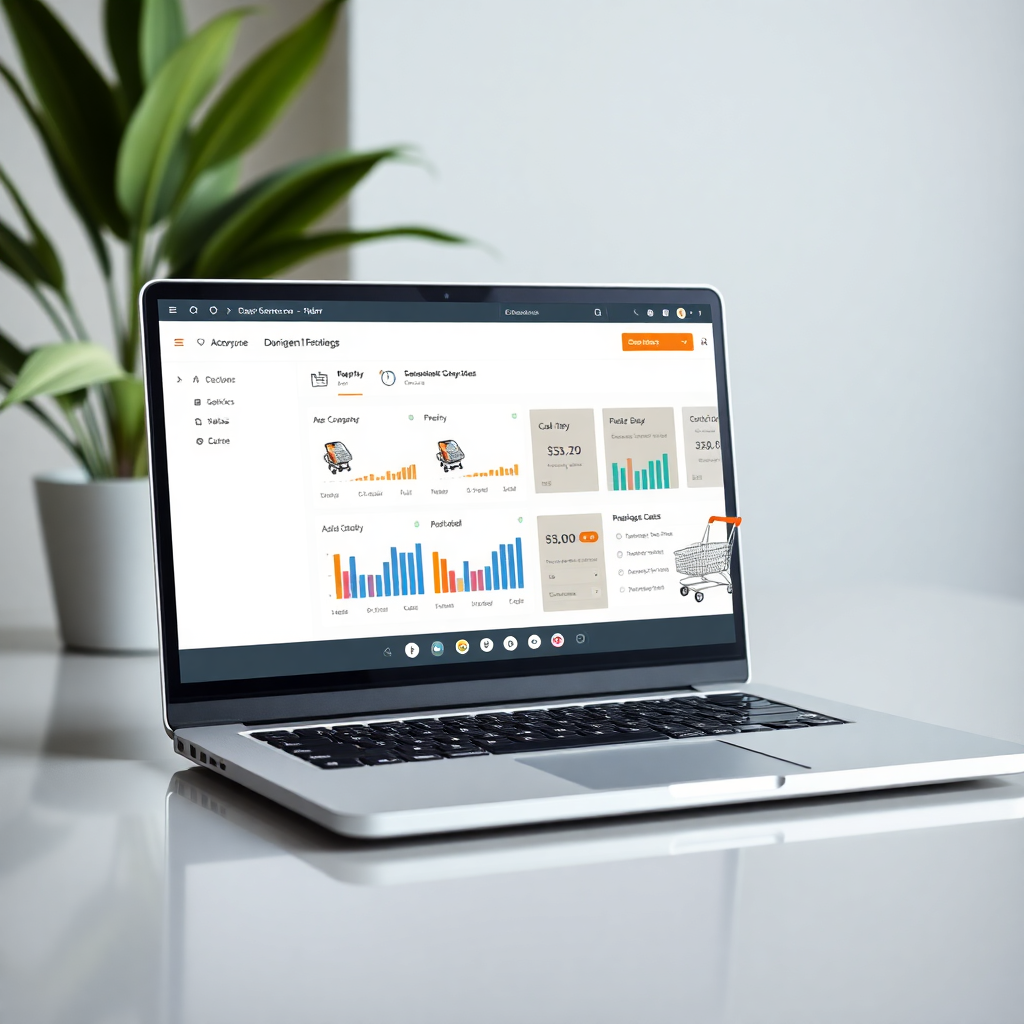 E-commerce dashboard, online store, shopping cart, product catalog