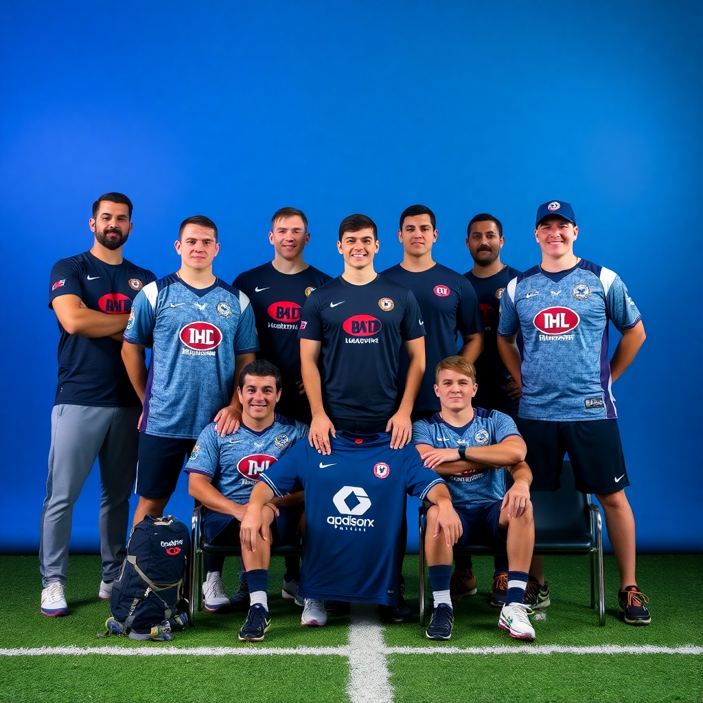 zespół sportowy z niestandardowymi koszulkami, t-shirtami i produktami promocyjnymi, profesjonalna fotografia