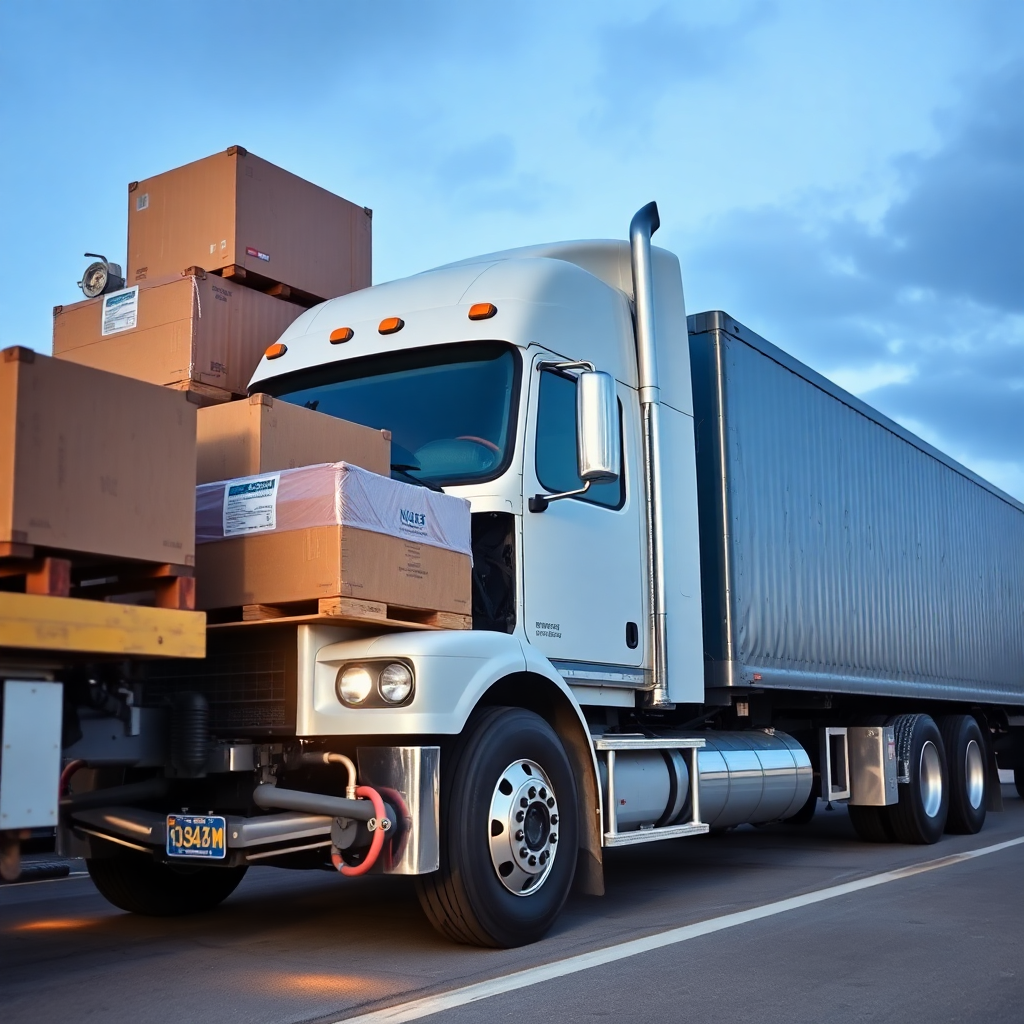 full truckload semi-truck loaded with cargo, professional logistics photography