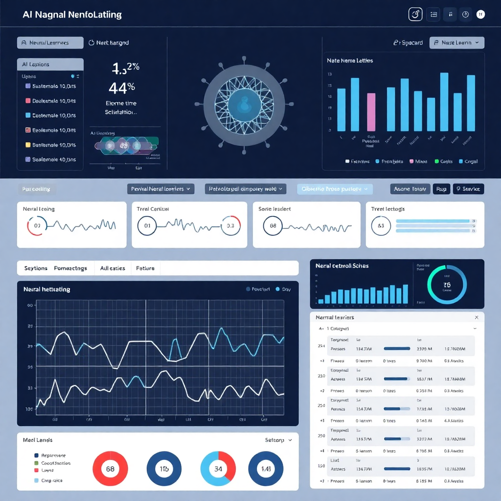 machine learning interface with neural network visualization, AI dashboard, data science tools