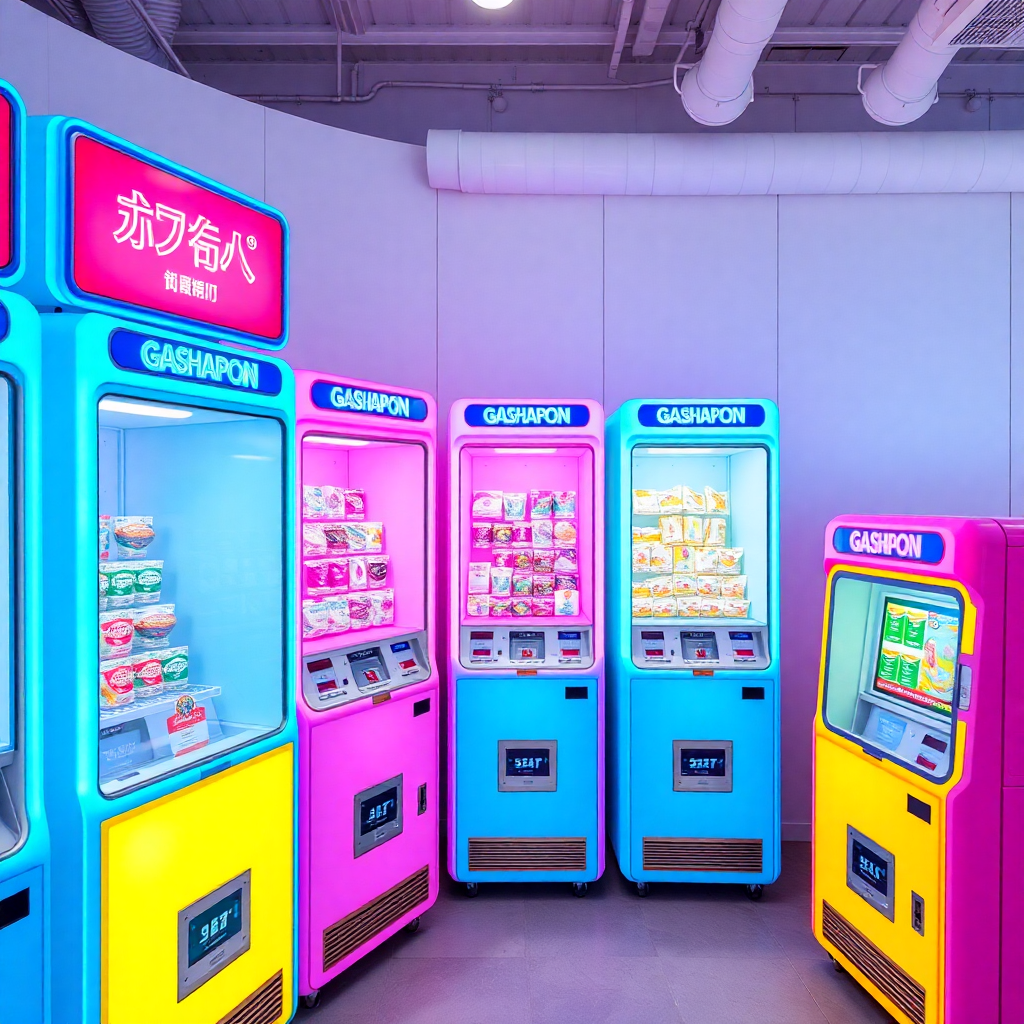 Mur de machines gashapon colorées dans un environnement moderne