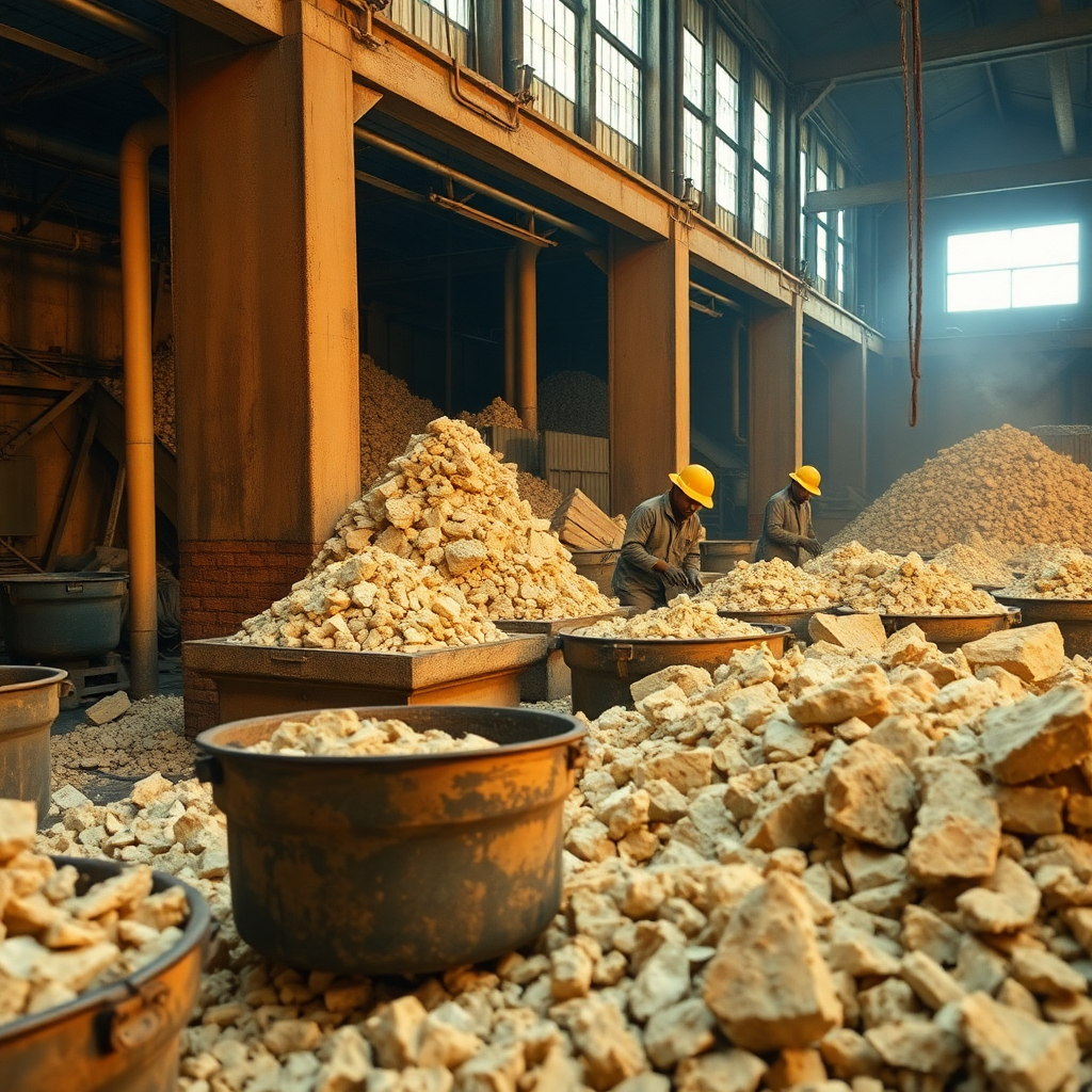 Madagascar mica mining workers processing raw mica minerals