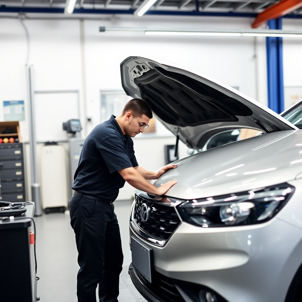 professional auto mechanic in clean modern service center working on JAC car with diagnostic equipment