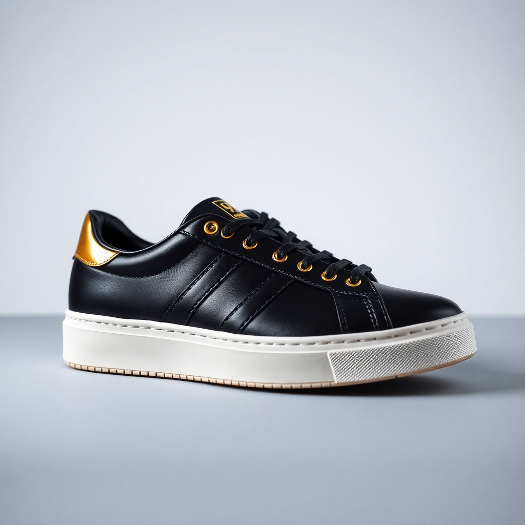 black luxury sneakers with gold accents