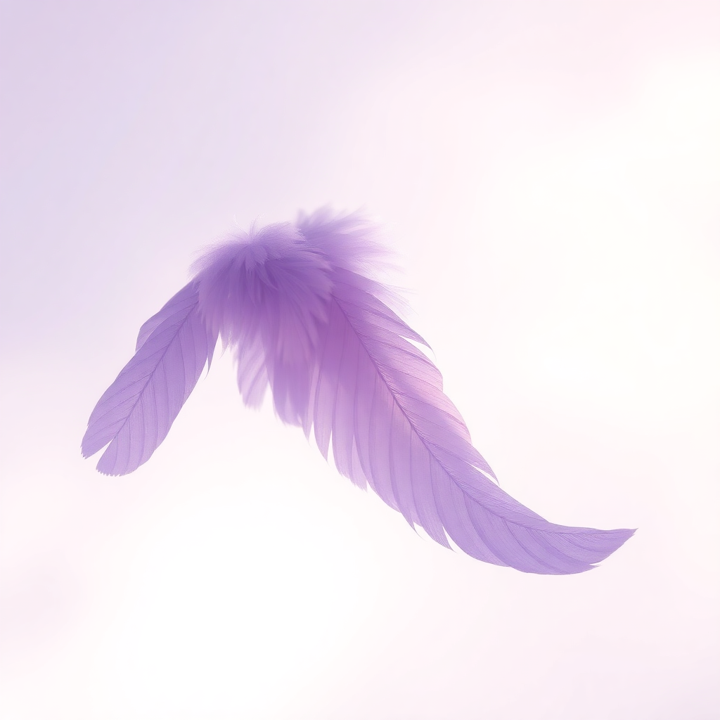 abstract lavender feathers floating in soft light, ethereal wings, peaceful memorial atmosphere