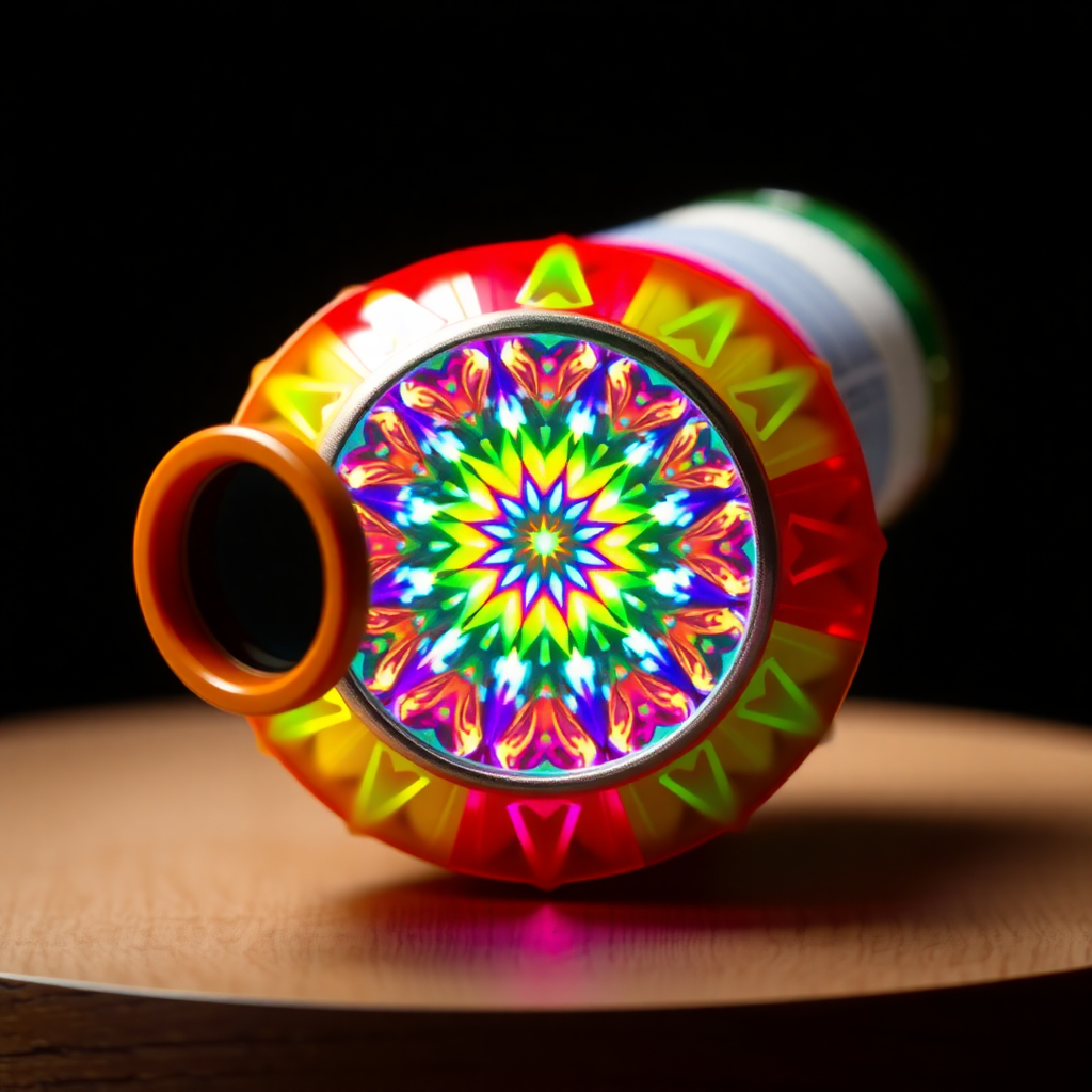 Colorful kids kaleidoscope made of durable materials, studio shot