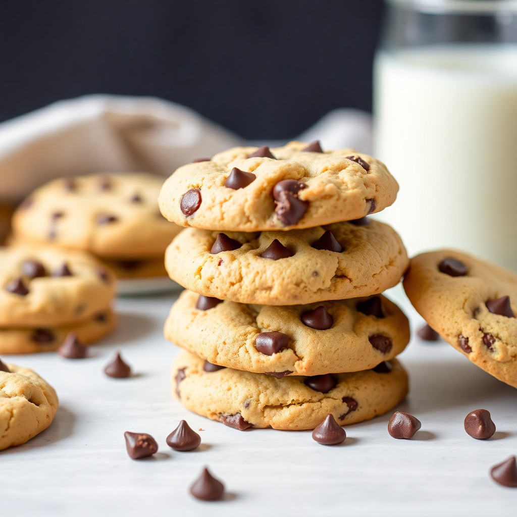 classic chocolate chip cookies stacked