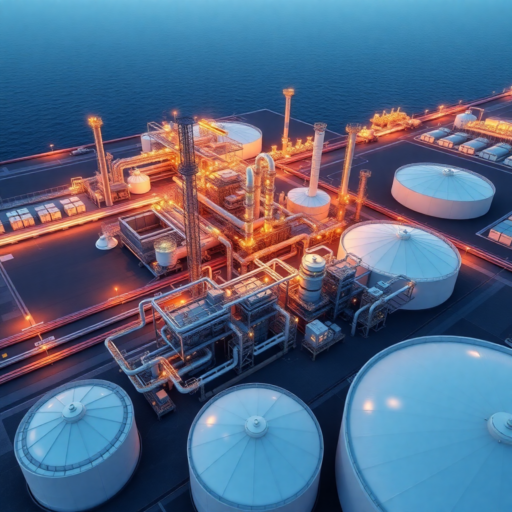 Integrated oil storage terminal and distillation plant complex with processing towers and storage tanks