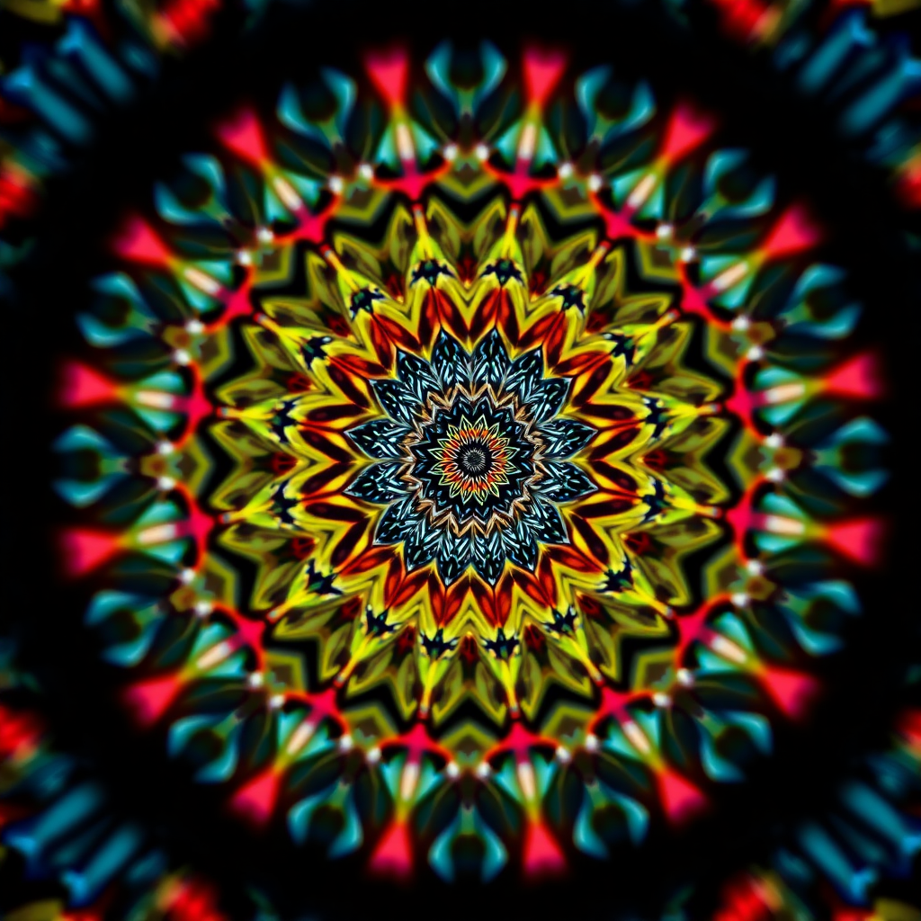 Kaleidoscope pattern view through eyepiece, colorful mandala