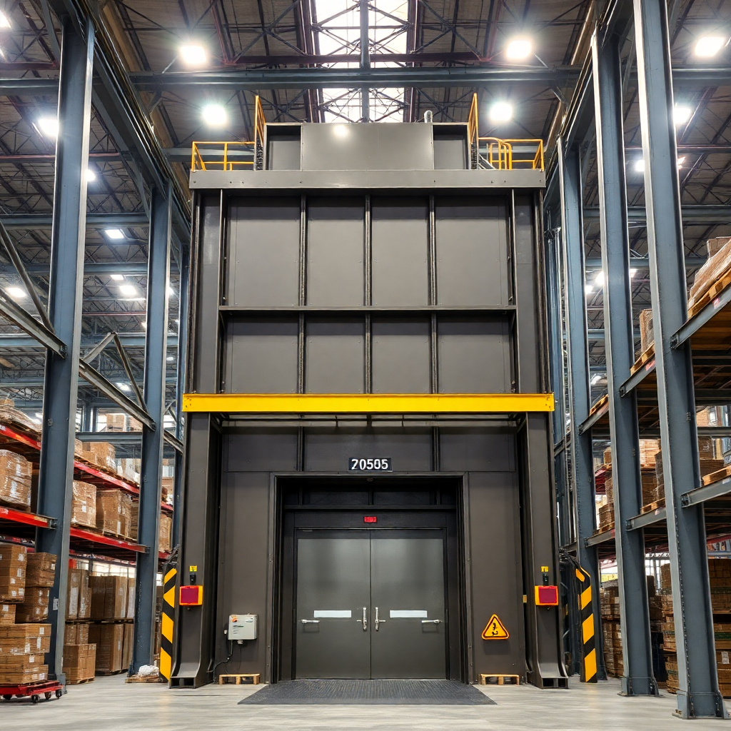 industrial freight elevator, heavy duty, warehouse setting, large capacity, robust construction