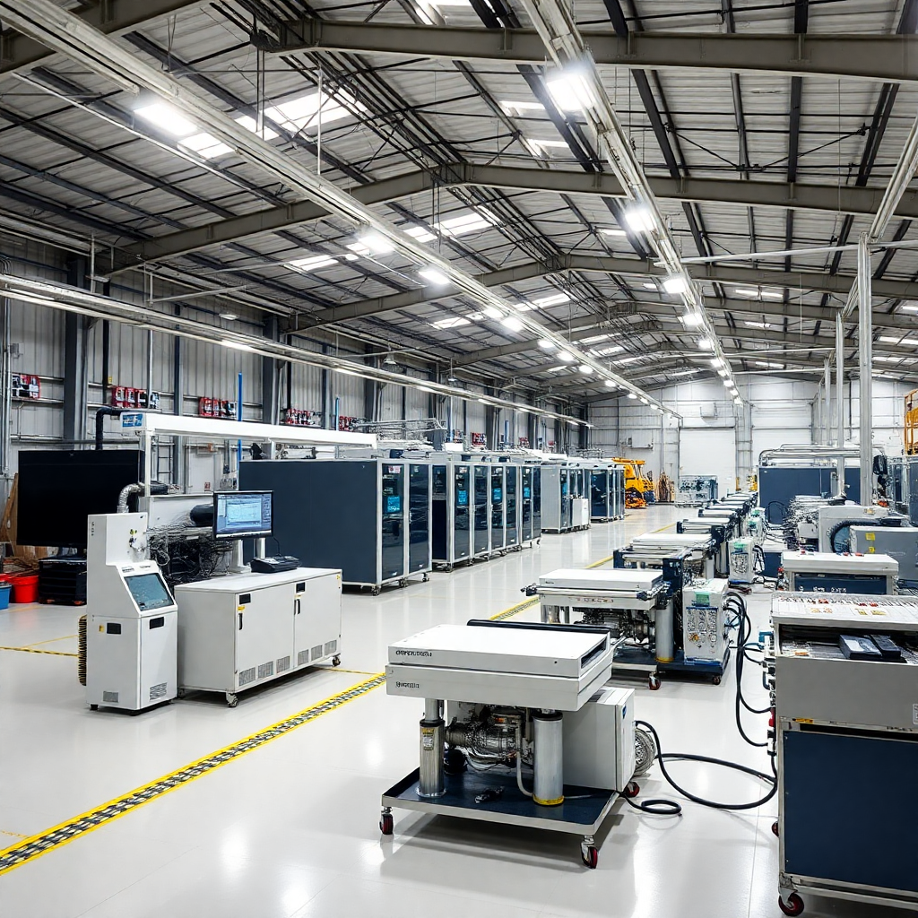 modern industrial facility with advanced manufacturing equipment and clean production floors