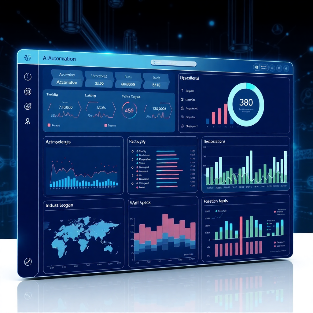 futuristic AI automation dashboard with industry-specific workflows and data visualization