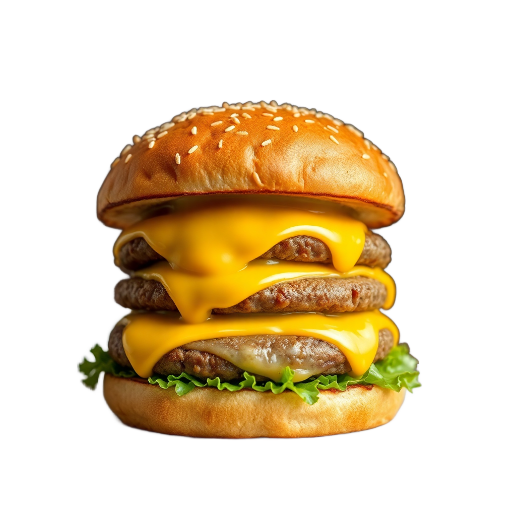 classic double cheeseburger with sesame bun melting cheese product photography