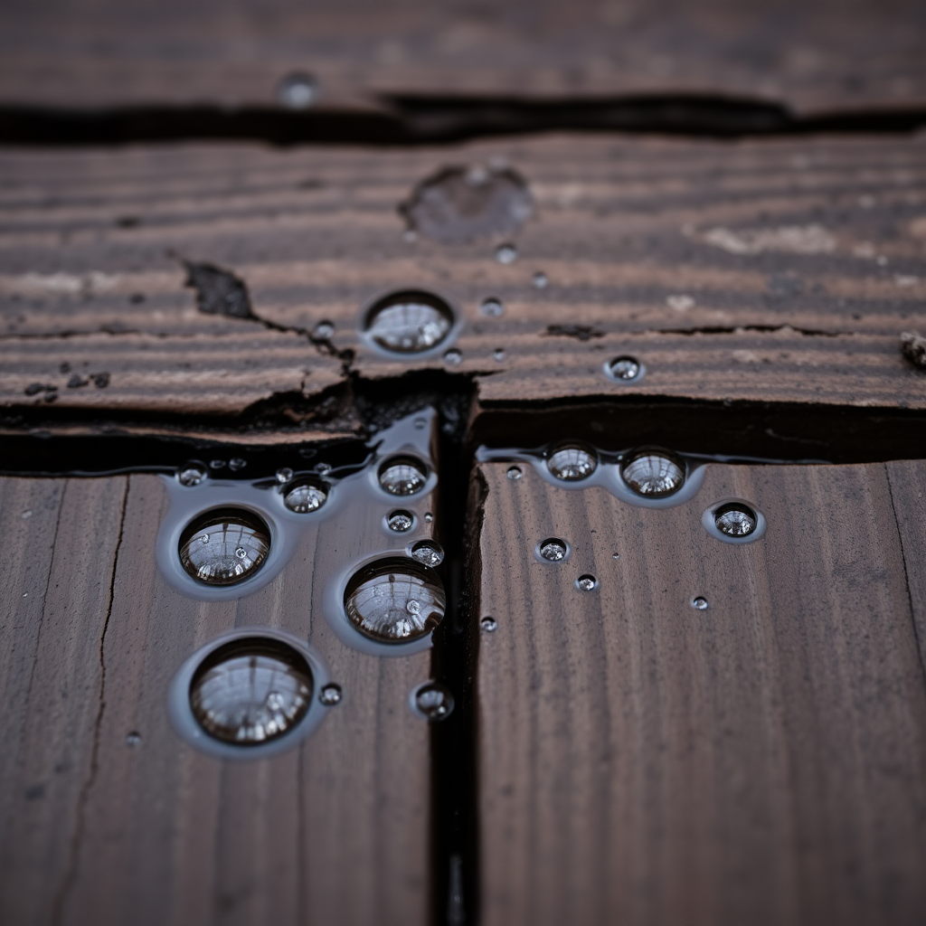 water droplets on waterproof wooden surface