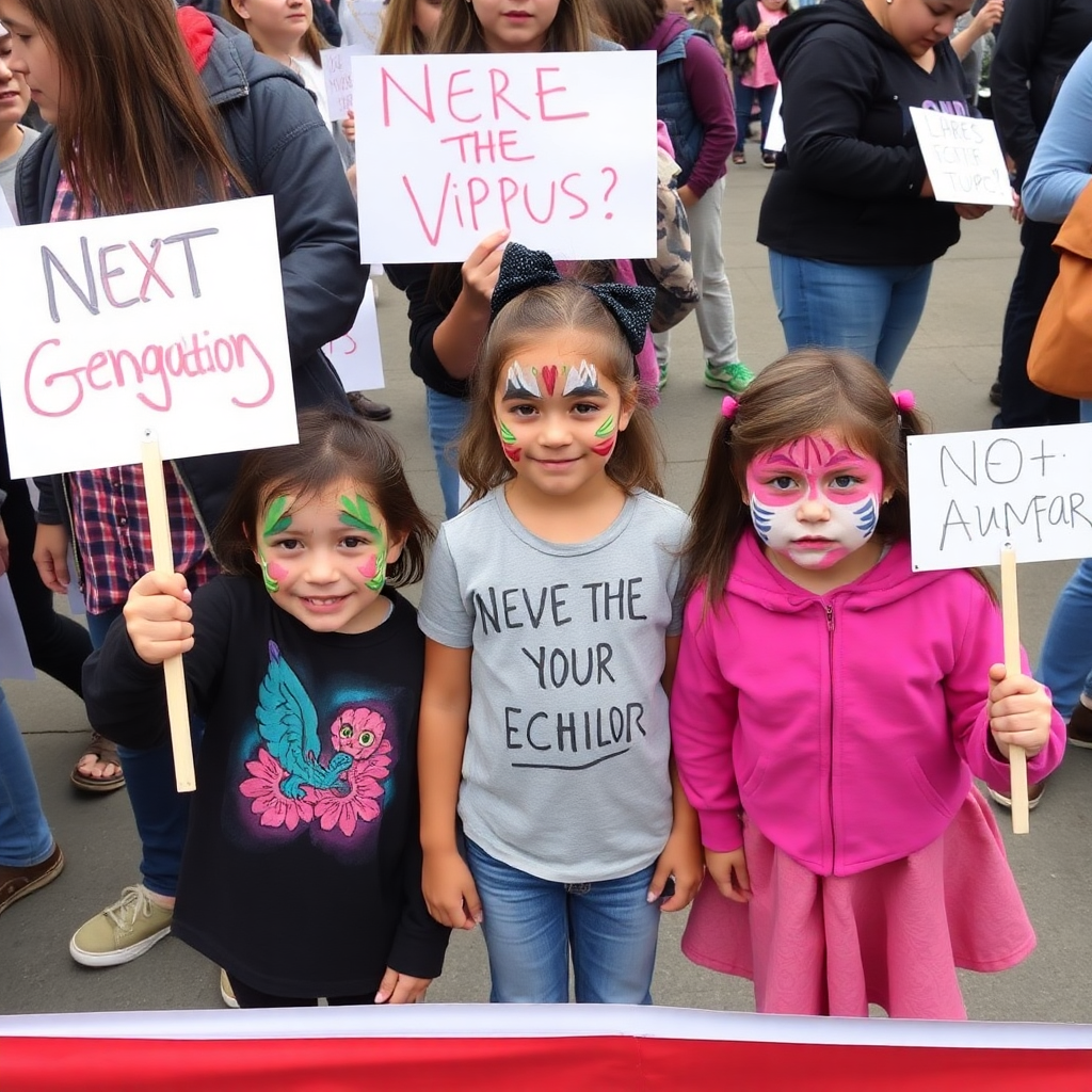 children at community event with face paint and signs, next generation activism