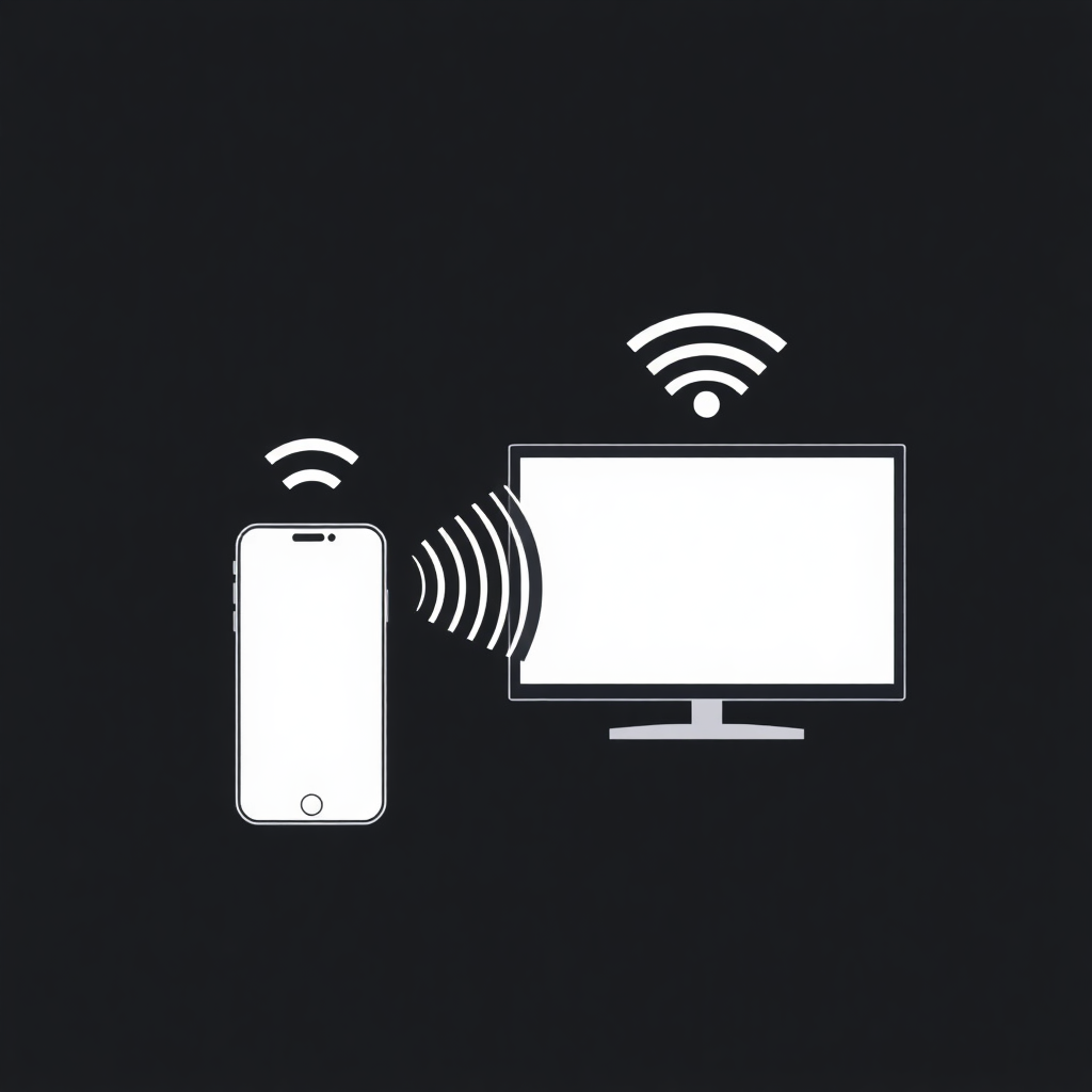 wireless connection diagram showing smartphone connected to TV via WiFi waves