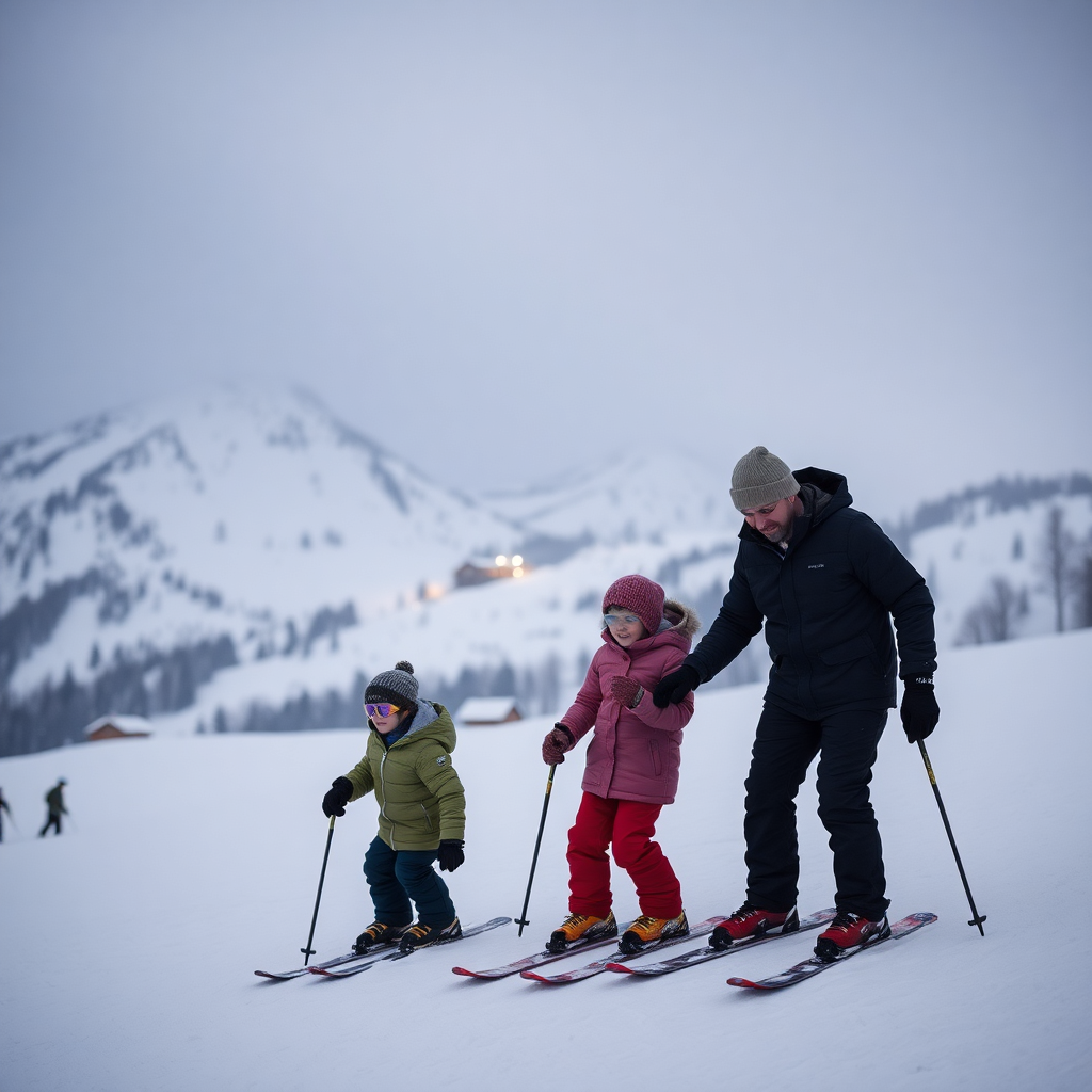 luxury family ski holiday Andorra Pyrenees children skiing mountain winter boutique resort private snow editorial photography dark cinematic champagne gold tones family winter escape mountain