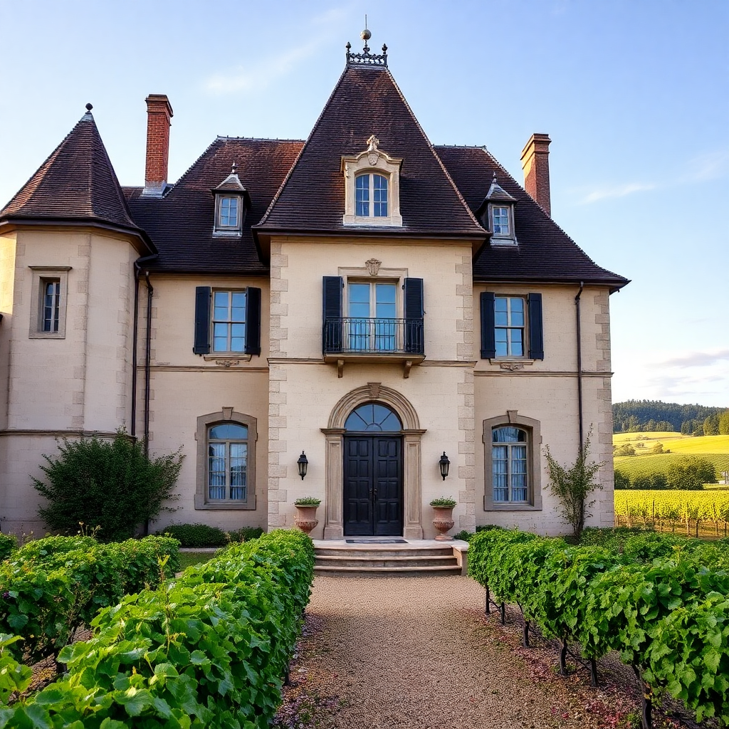 luxury chateau in france countryside with vineyard