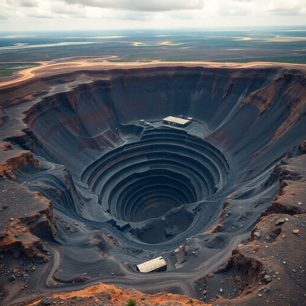 Madagascar mica mine open pit aerial view