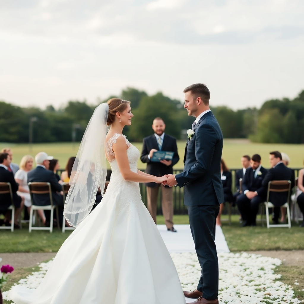 beautiful wedding ceremony moment, bride and groom, romantic outdoor setting