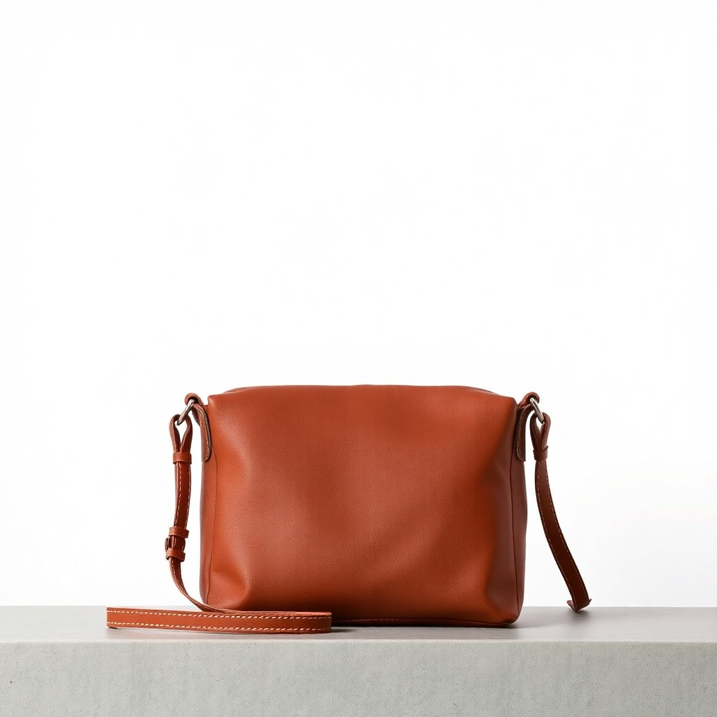 crossbody leather bag on plain background, product photography