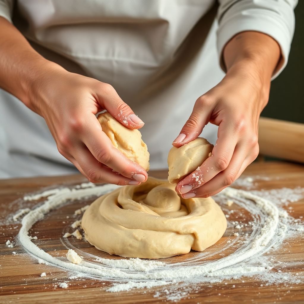 baker hands kneading cookie dough