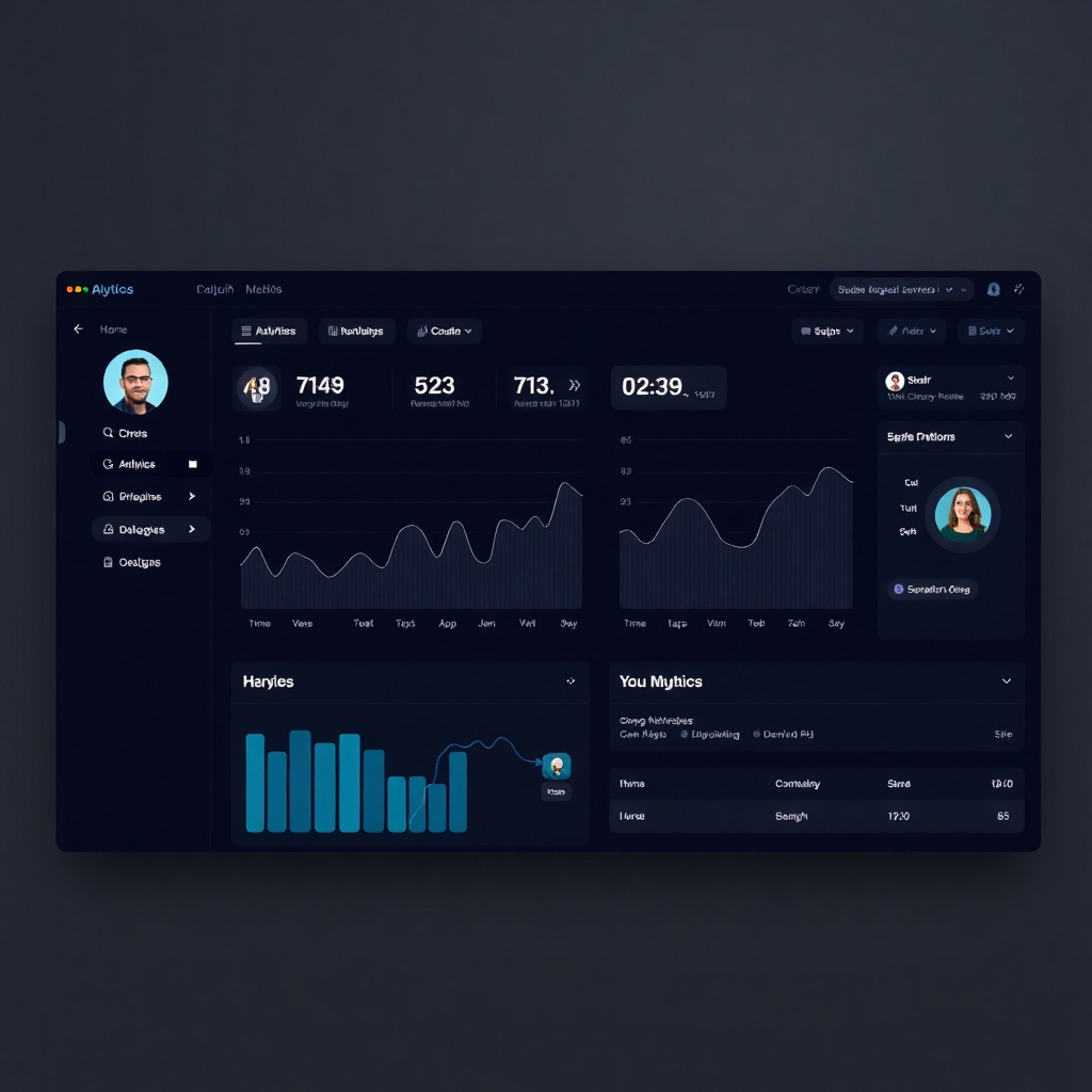 social media dashboard analytics interface sleek dark mode