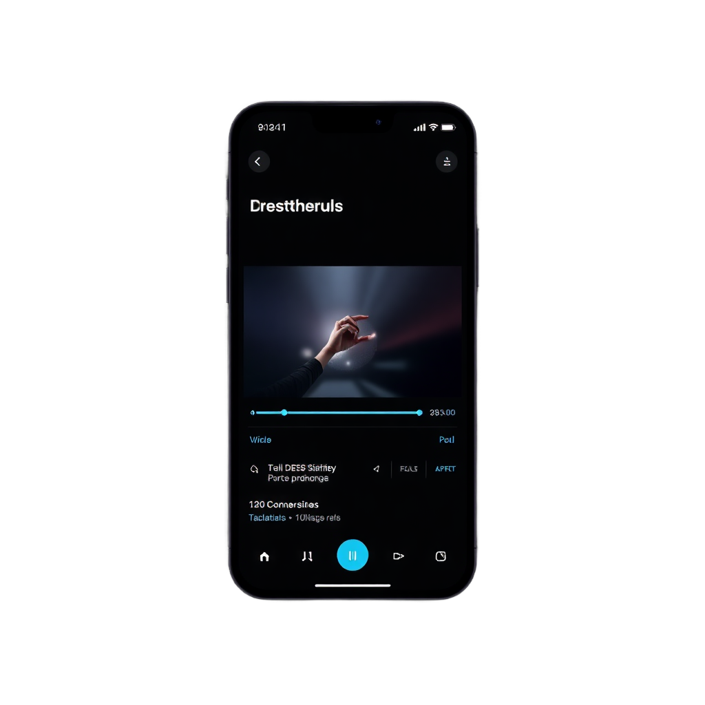 sleek dark mode mobile app UI showing a video pitch interface, modern typography, cyan accents, high fidelity mockup