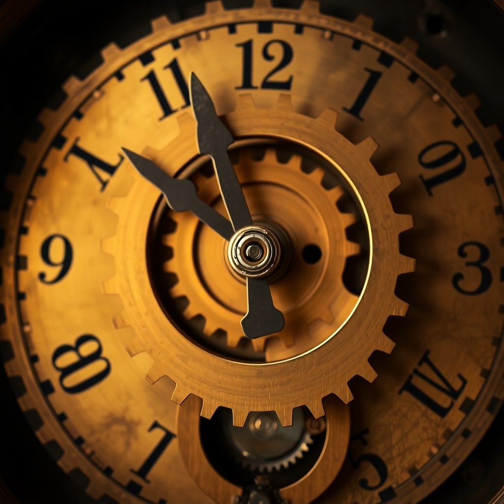 clock mechanism gears close up movie poster