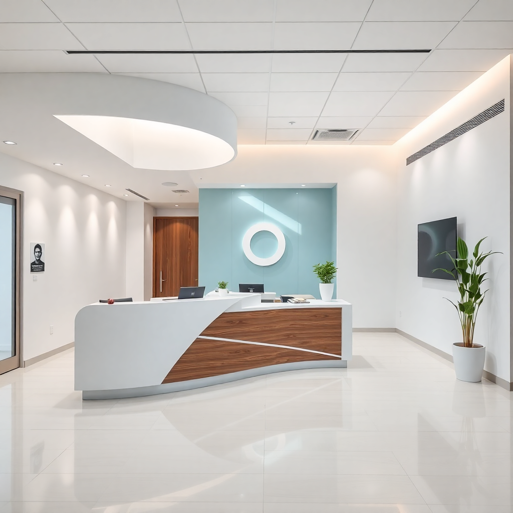 modern clean medical clinic reception area, bright interior, professional photography
