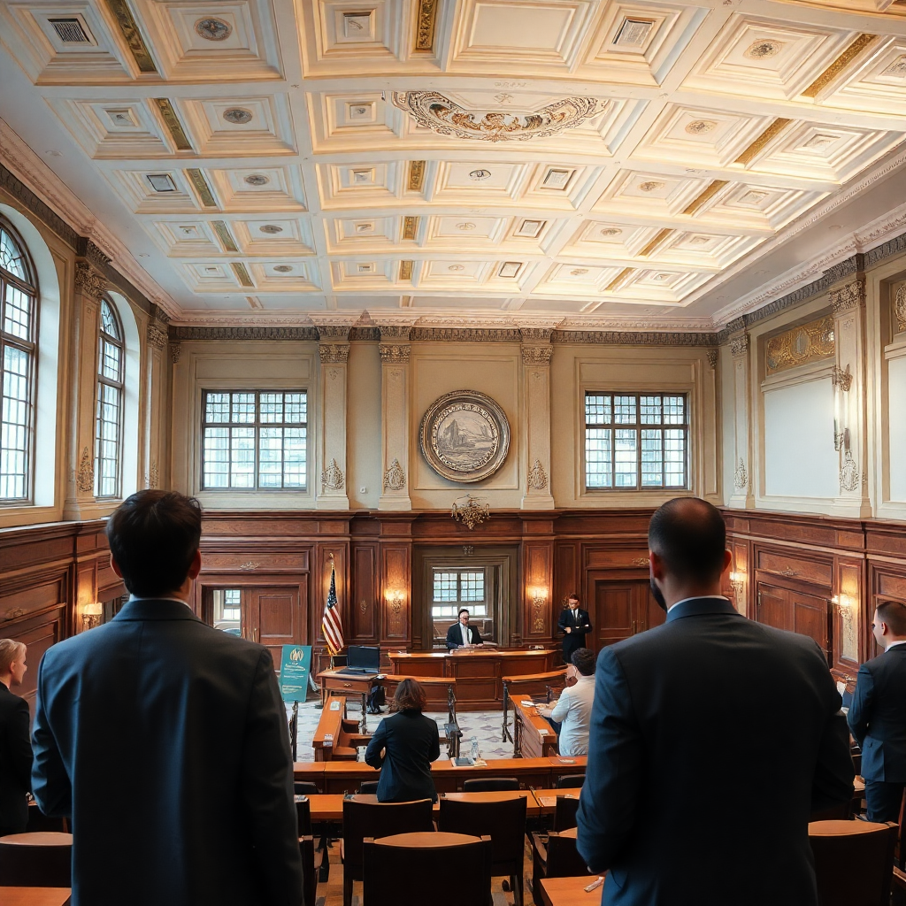 Professional government building interior with people transparent civilian oversight