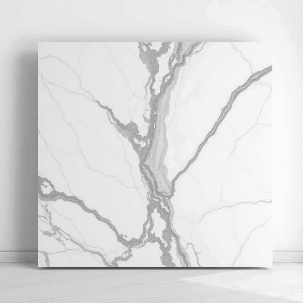 ultra high resolution premium white calacatta marble slab with dramatic grey veining, studio lighting, professional photography